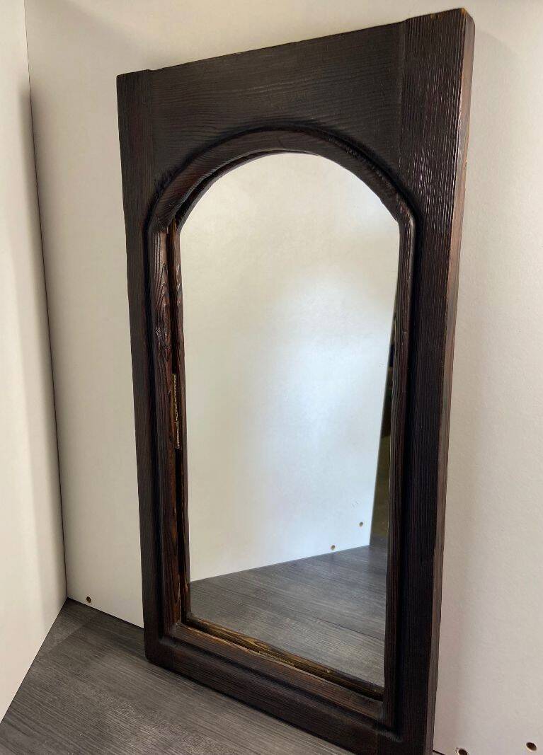 Antique Decorative Mirror Solid Oak Wood Frame Molded Vintage Art