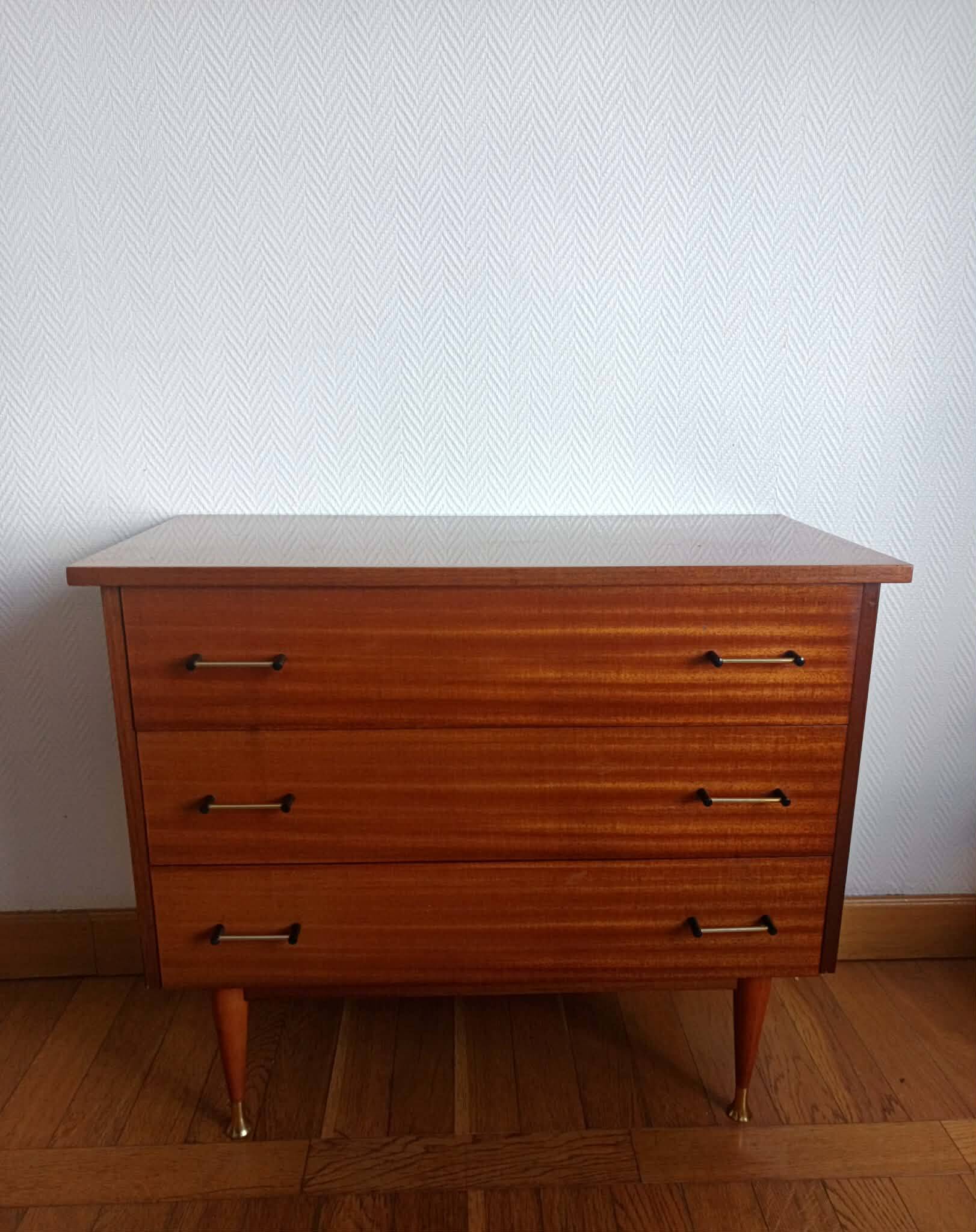 Commode pieds compas 1950 mid-century vintage