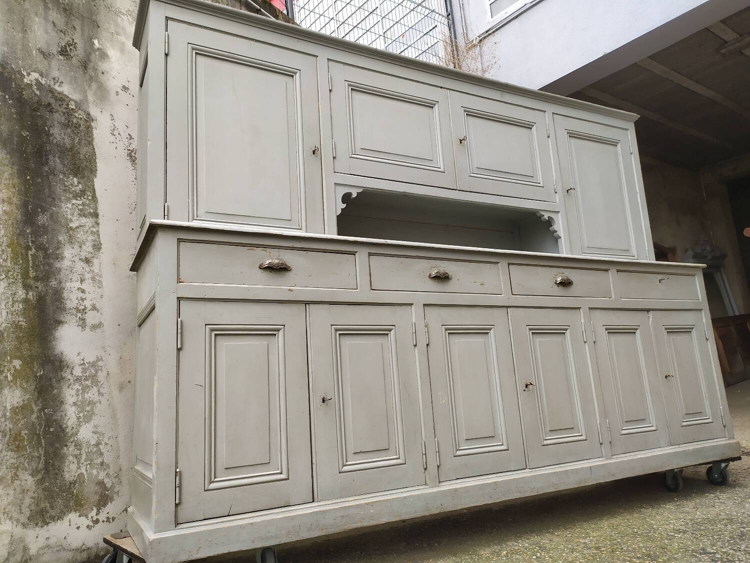 Gray patinated kitchen cabinet