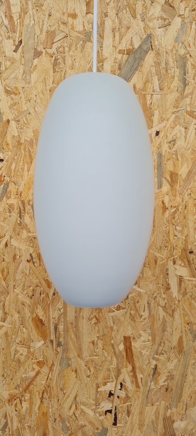 Oval pendant light in white opaline 1960
