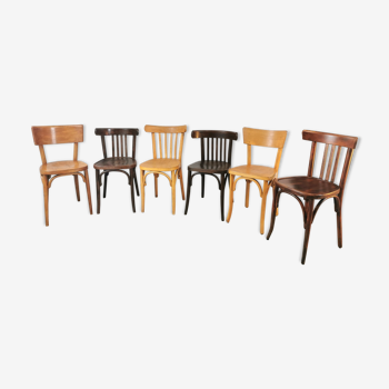 Baumann and Mahieu set of 6 mismatched bistro chairs