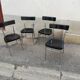Set of 4 vintage chairs chrome and black wood