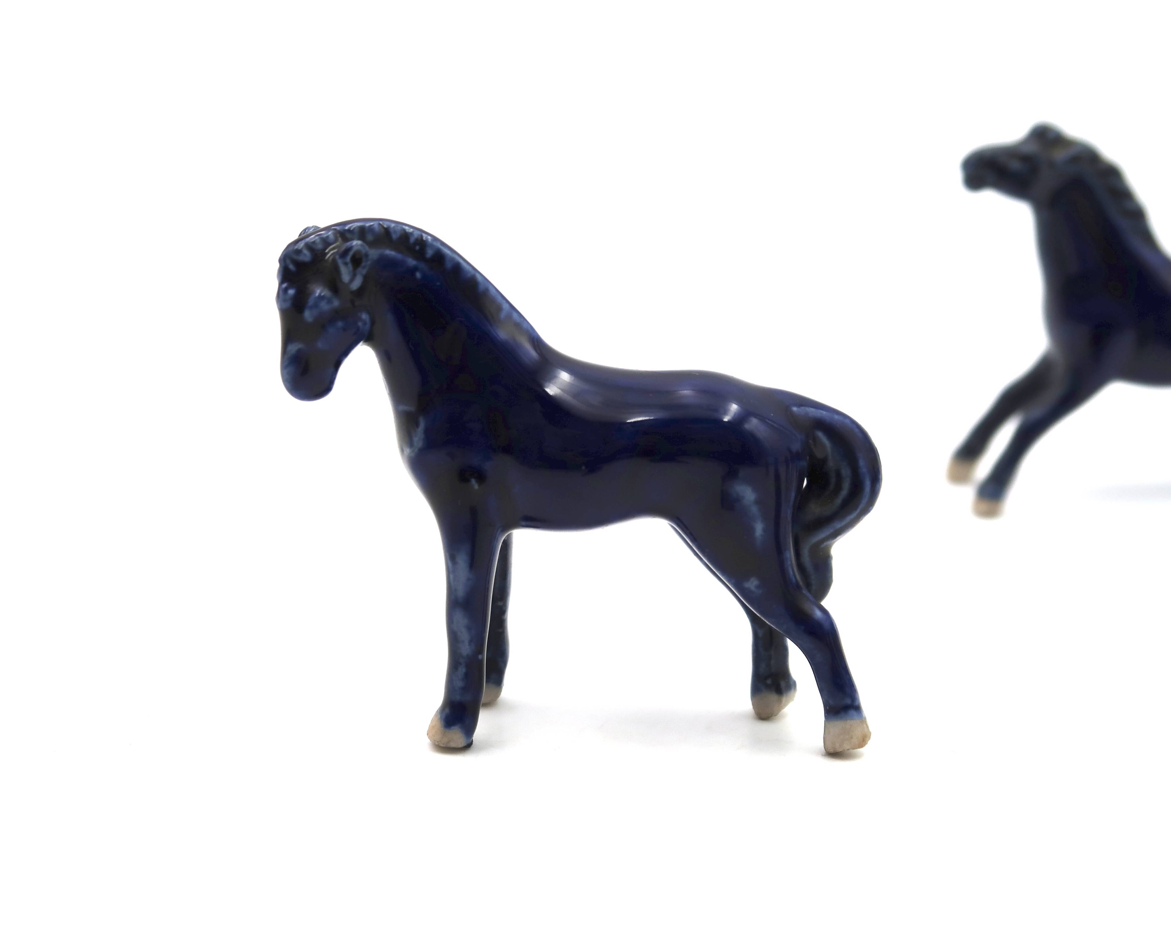 Blue porcelain happiness horses, 1970s