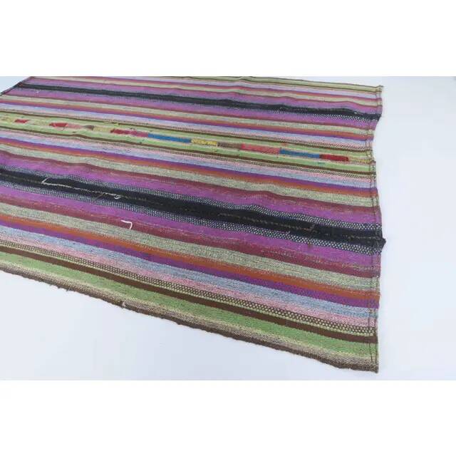 Vintage Turkish Hand-Knotted Wool Cotton Purple Kilim Area Rug 148x205