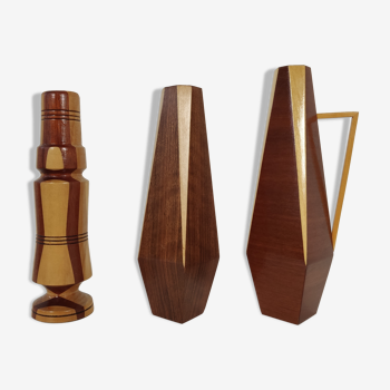 Set of 3 vintage vases scandinavian teak 60s