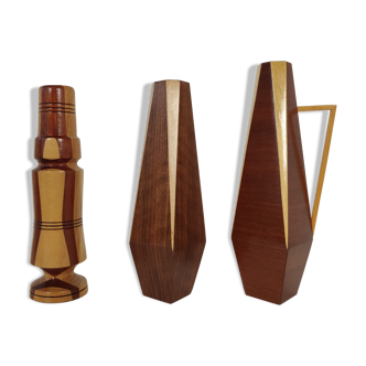 Set of 3 vintage vases scandinavian teak 60s