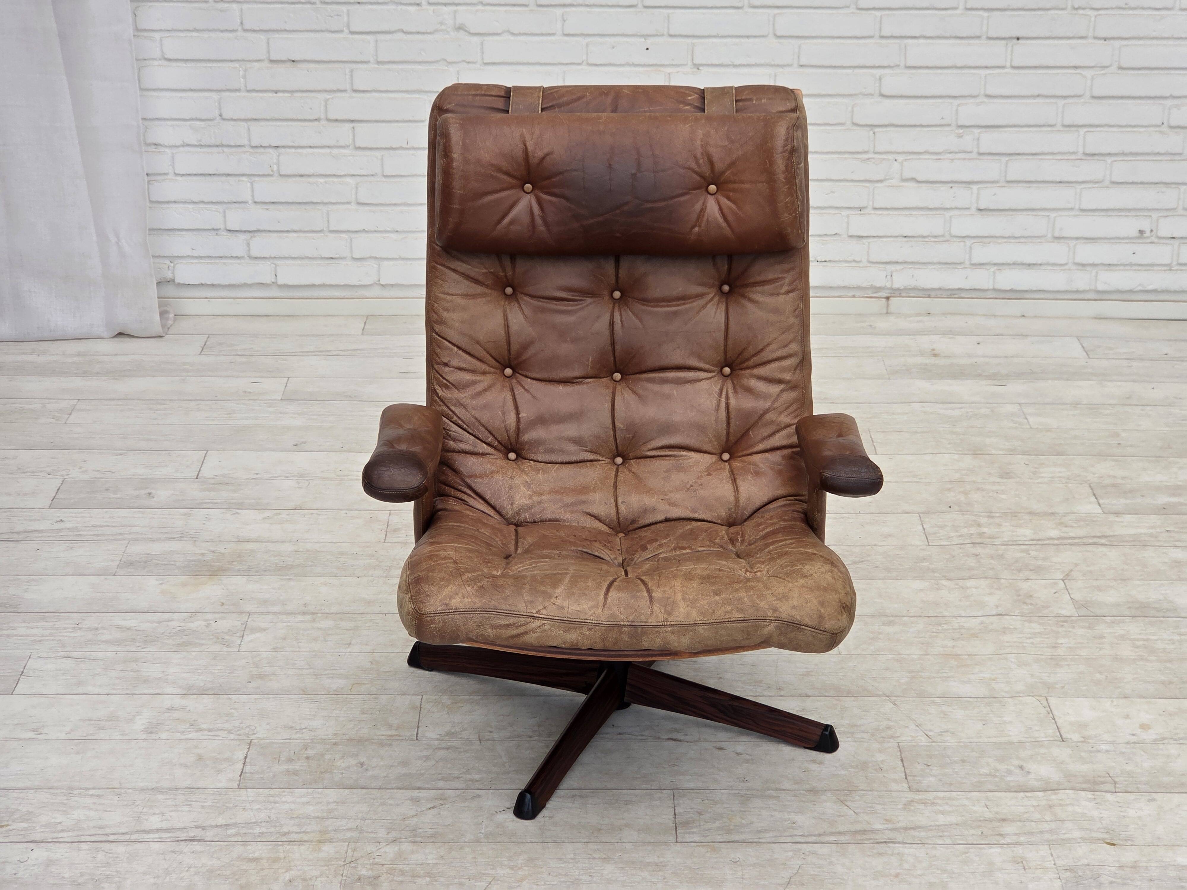 1960s, Scandinavian swivel armchair, brown furniture leather.