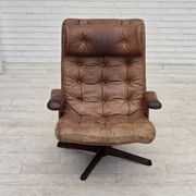 1960s, Scandinavian swivel armchair, brown furniture leather.