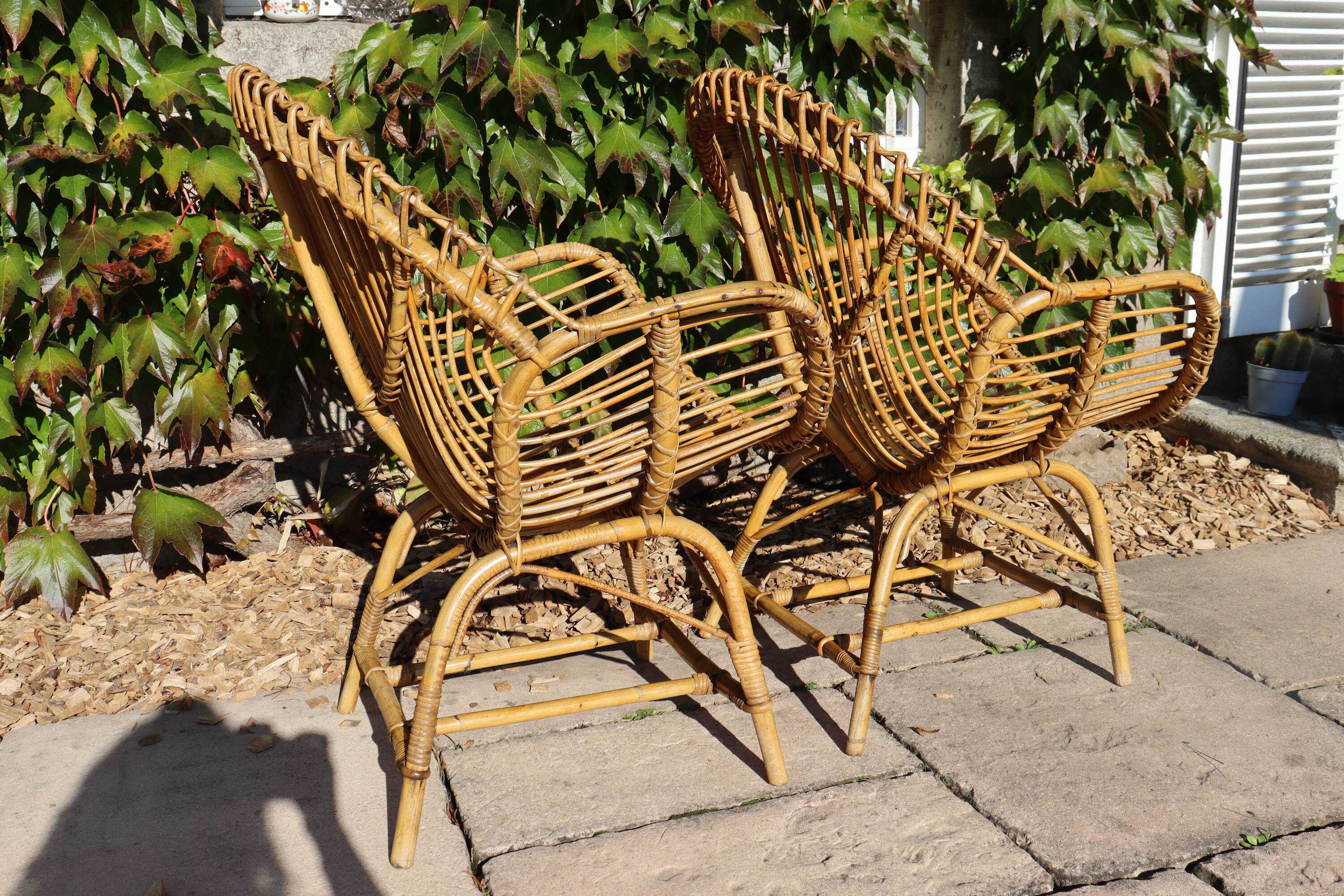 rattan and bamboo lounge set, Italy, 1960s, attributed to Franco Albini