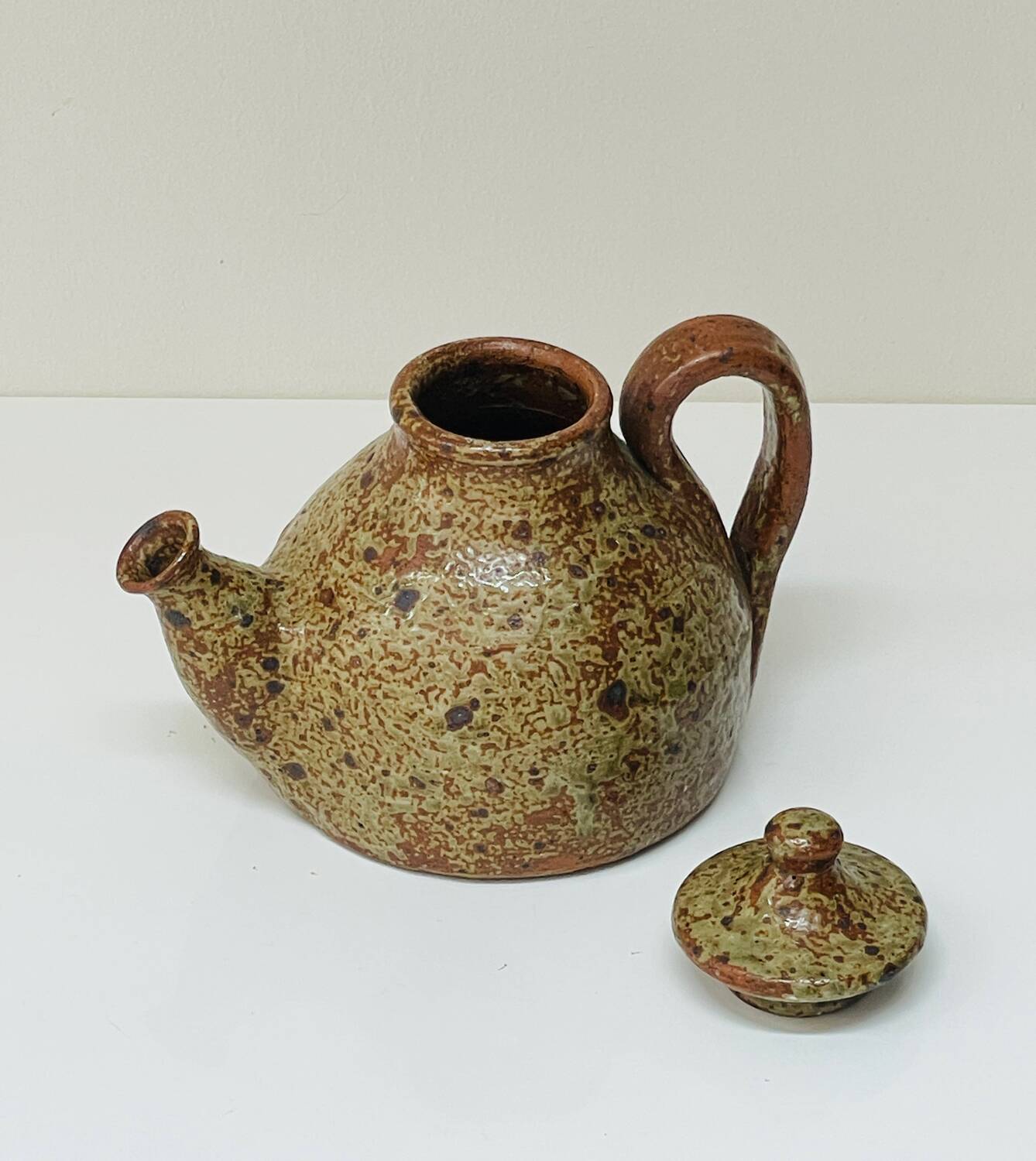 Vintage glazed ceramic sculptural teapot from the 1970s.