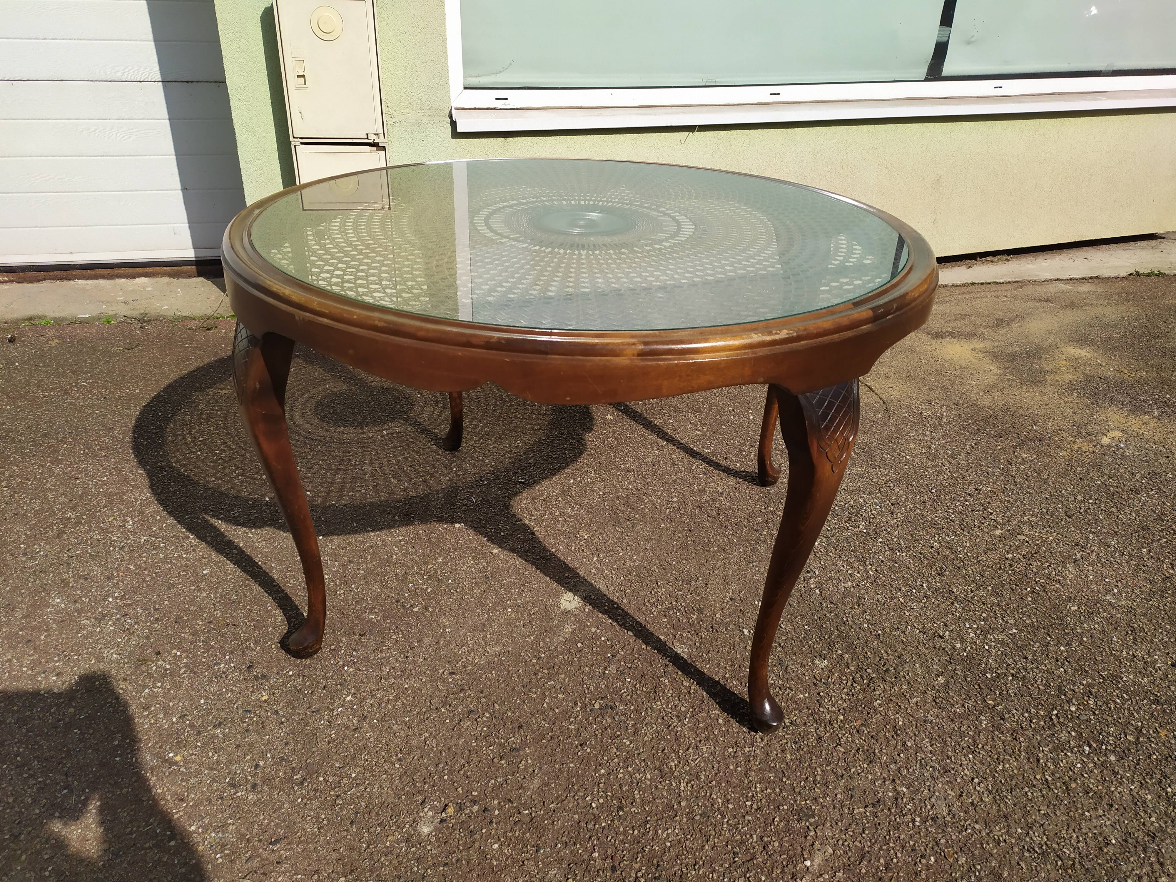 Chippendale Coffee Table in Wood, Canework and Glass - Round