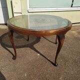 Chippendale Coffee Table in Wood, Canework and Glass - Round