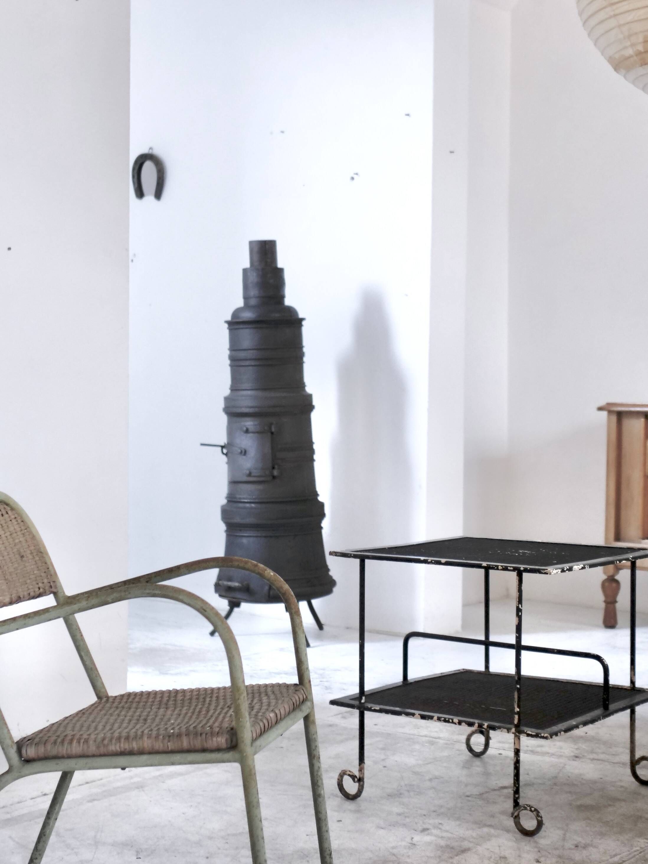 Workshop cast iron stove, late 19th century, raw wabi-sabi design.