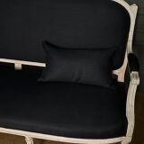 Louis XVI style bench with patina in navy fabric, 19th century