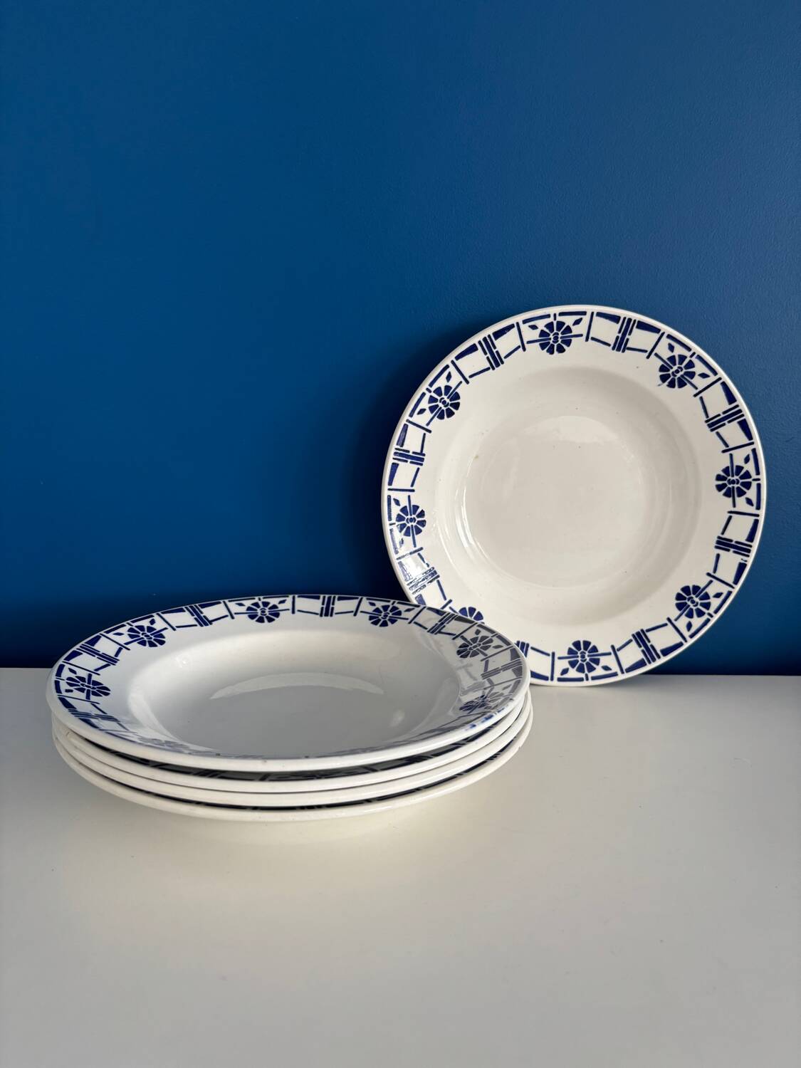 Set of 5 old earthenware plates Céranord St Amand - Made in France