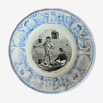 Ancient Talking Plate Theme In the Navy K - G Lunéville Diameter 19 cm