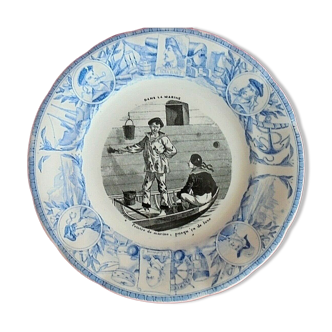 Ancient Talking Plate Theme In the Navy K - G Lunéville Diameter 19 cm