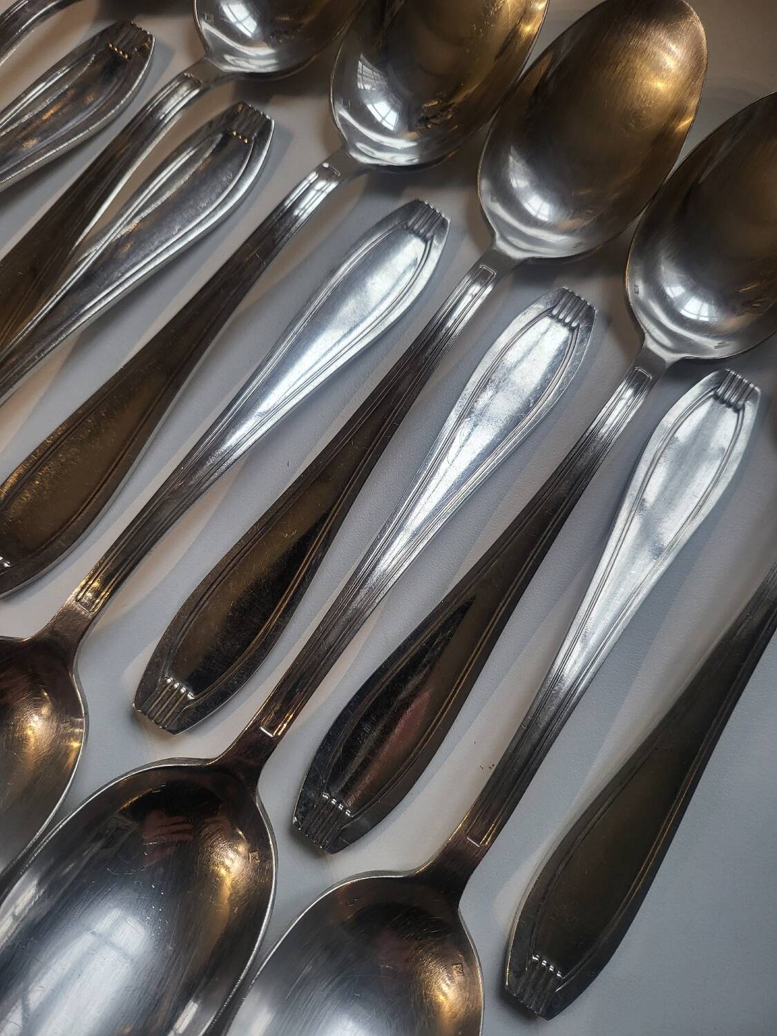 12 manufrance white metal table spoons