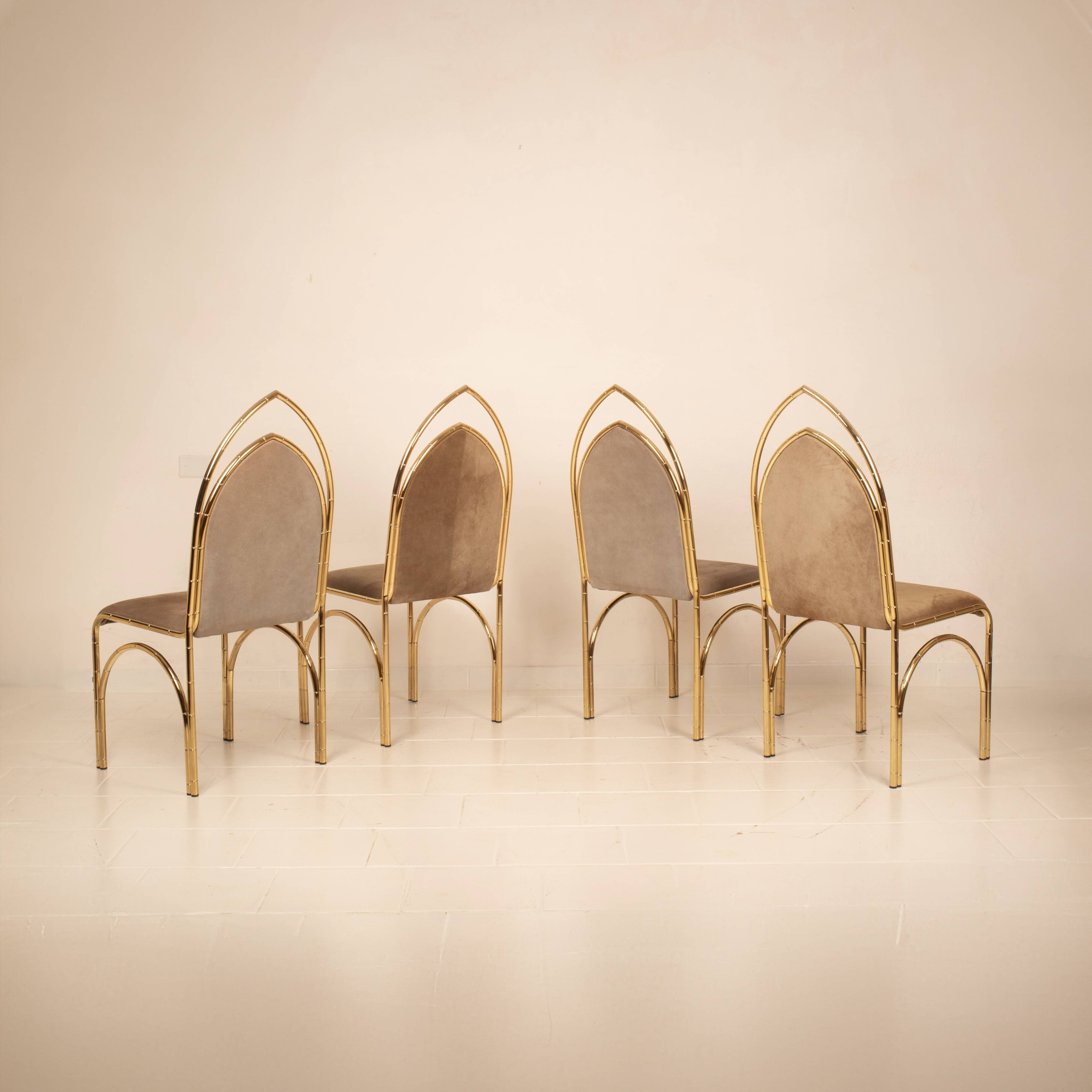 Chaises en daim et laiton 1970 Manufacture italienne