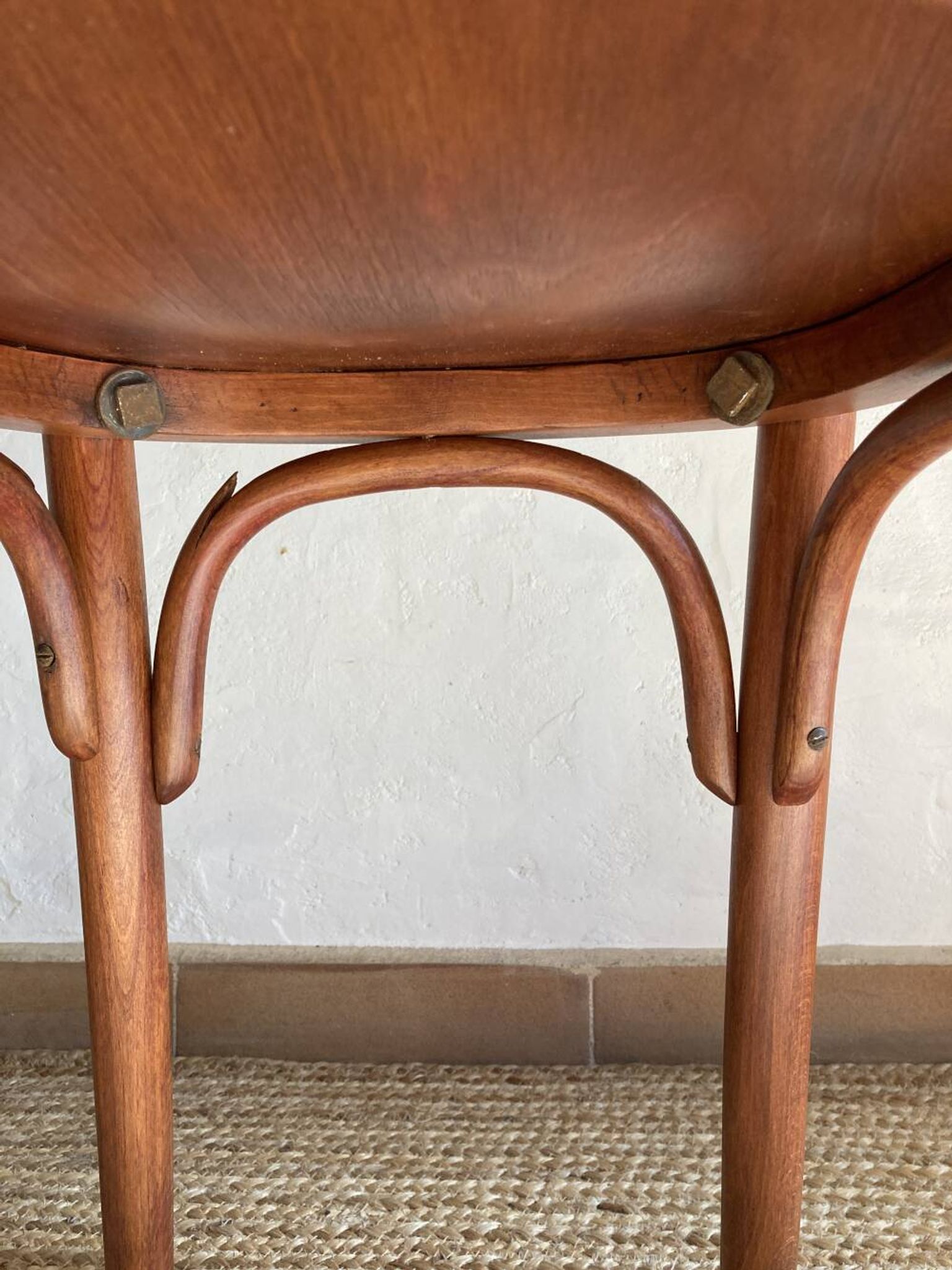Pair of wooden bistro chairs signed Thonet, 1940s