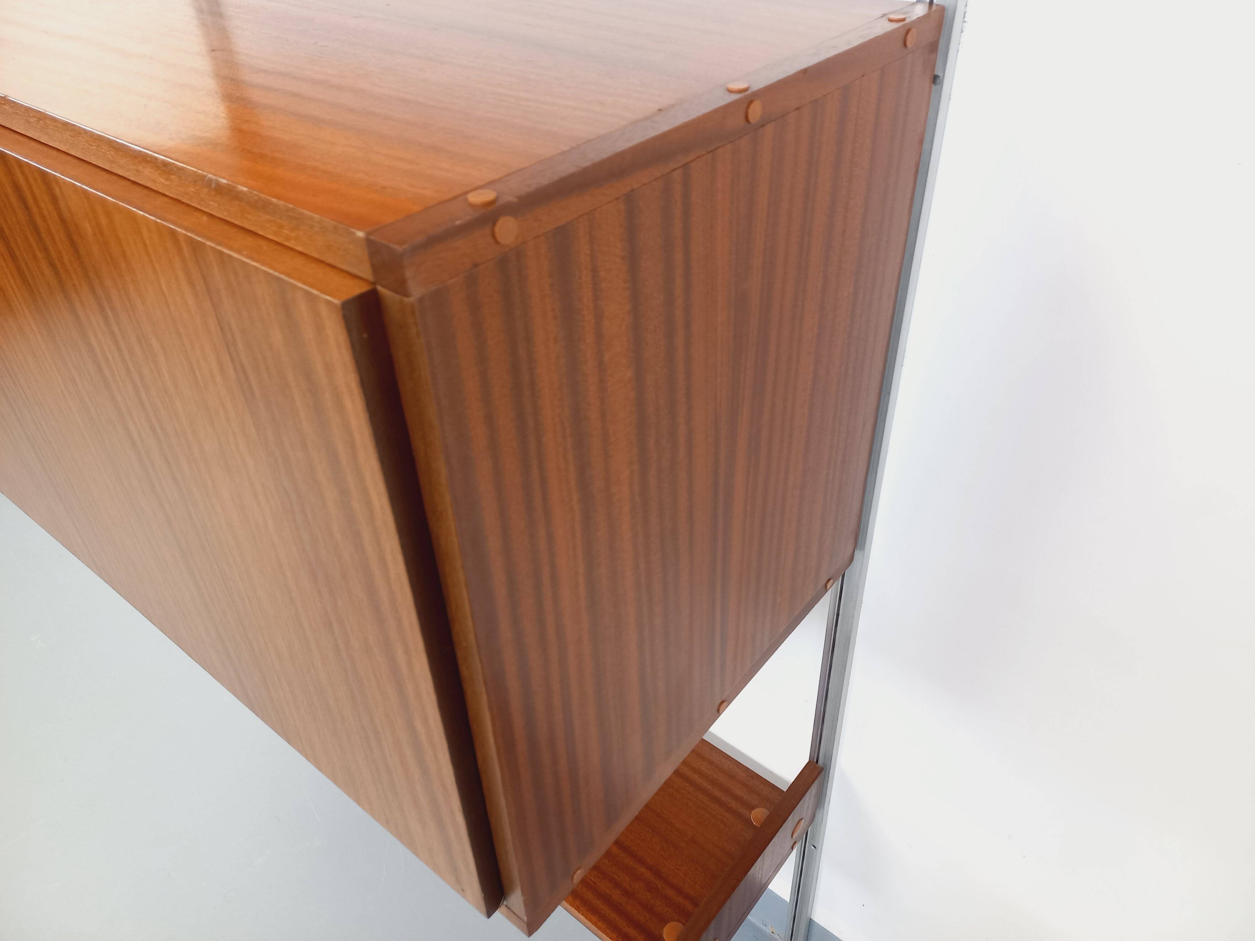 Wall shelf library with vintage ARP Minvielle secretary bar