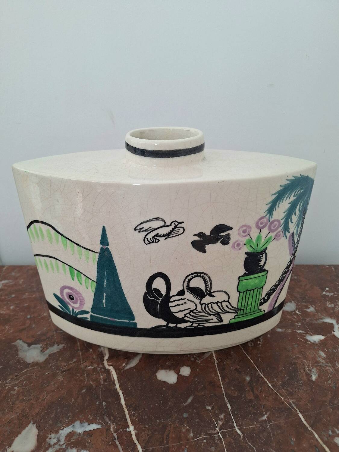 STR France Art Deco vase, vintage ceramic decoration