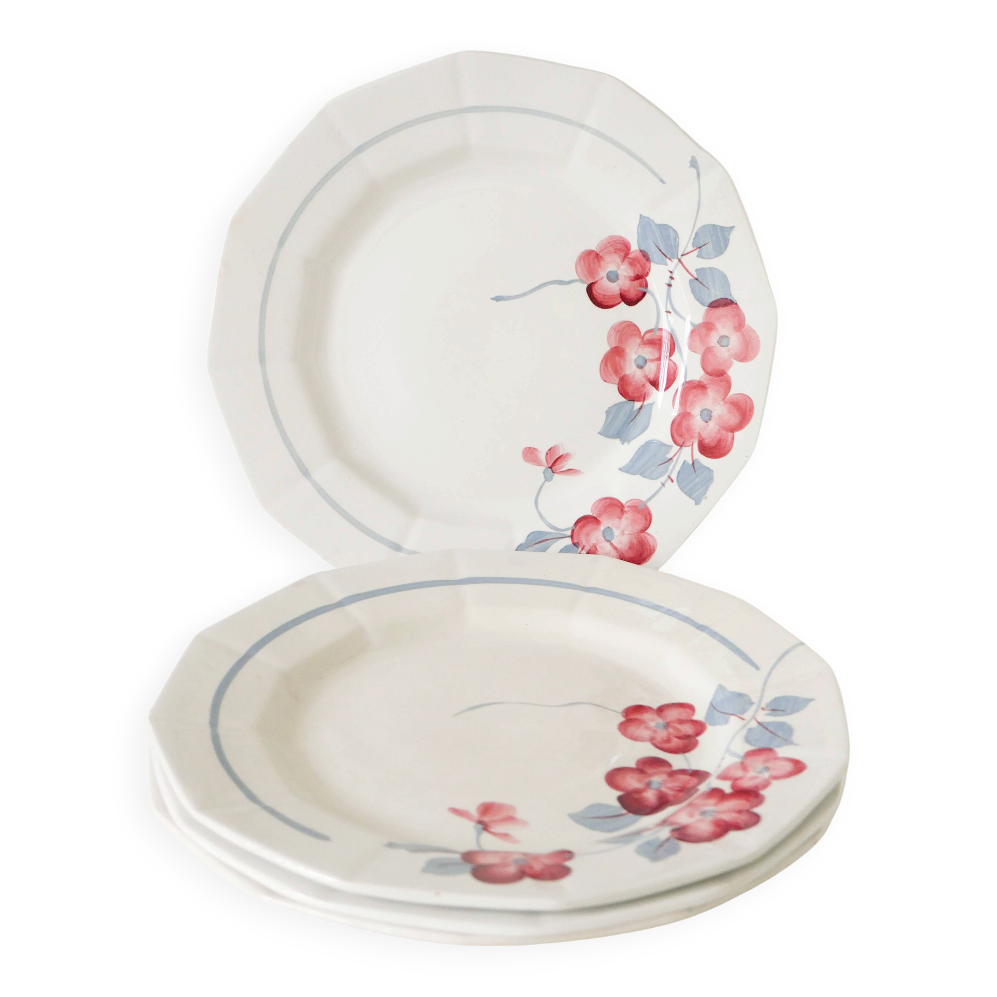 Set of 4 St Amand dessert plates, Printemps model, 1950.