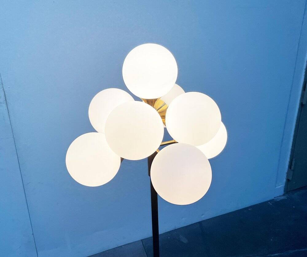 German brass floor lamp in Space Age style from the mid-century by Kaiser Leuchten, 1960s.