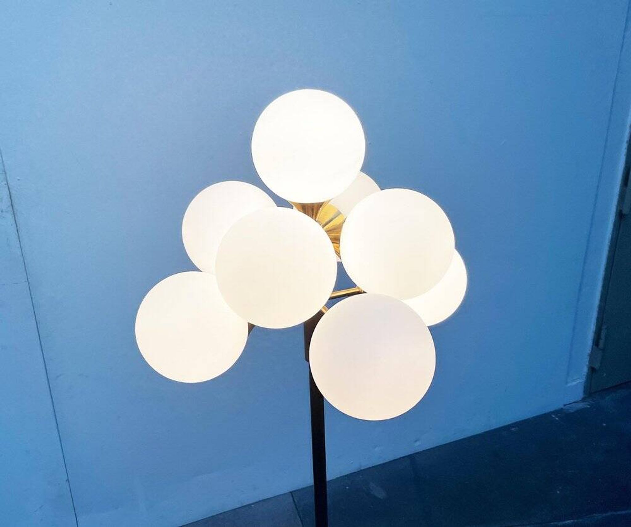 German brass floor lamp in Space Age style from the mid-century by Kaiser Leuchten, 1960s.