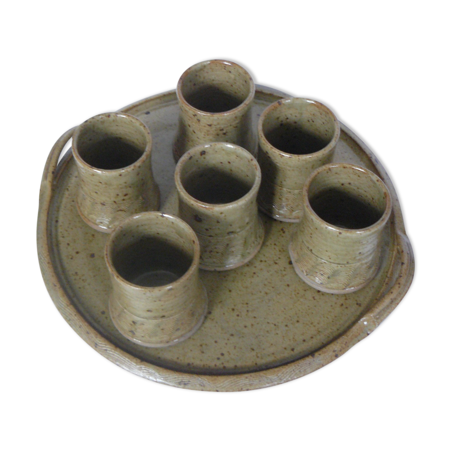 Sandstone coffee set: 6 cups and tray