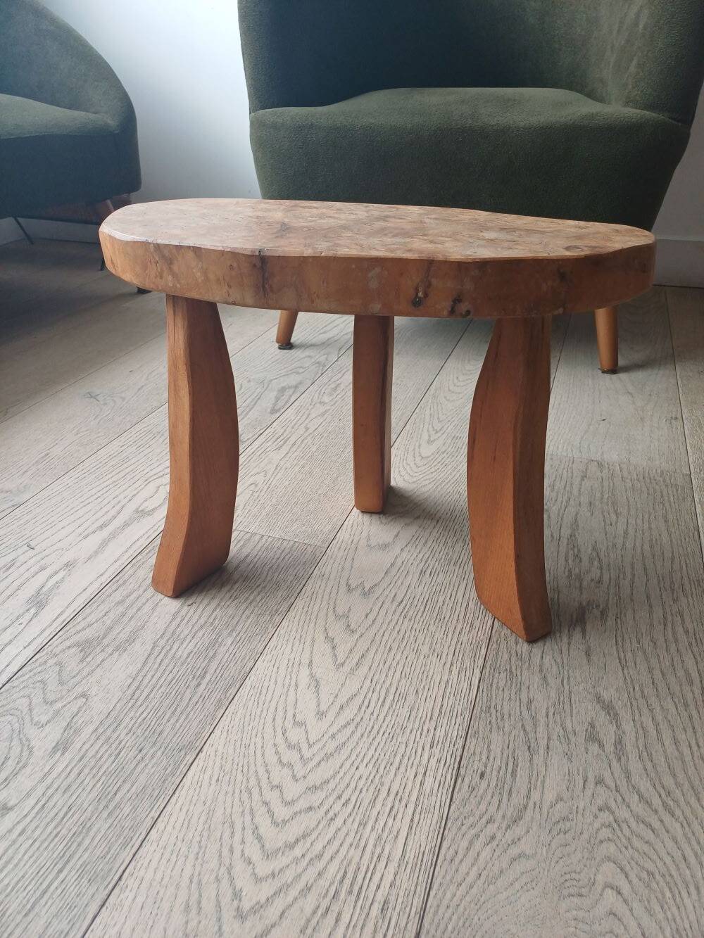 brutalist tripod stool in solid elm