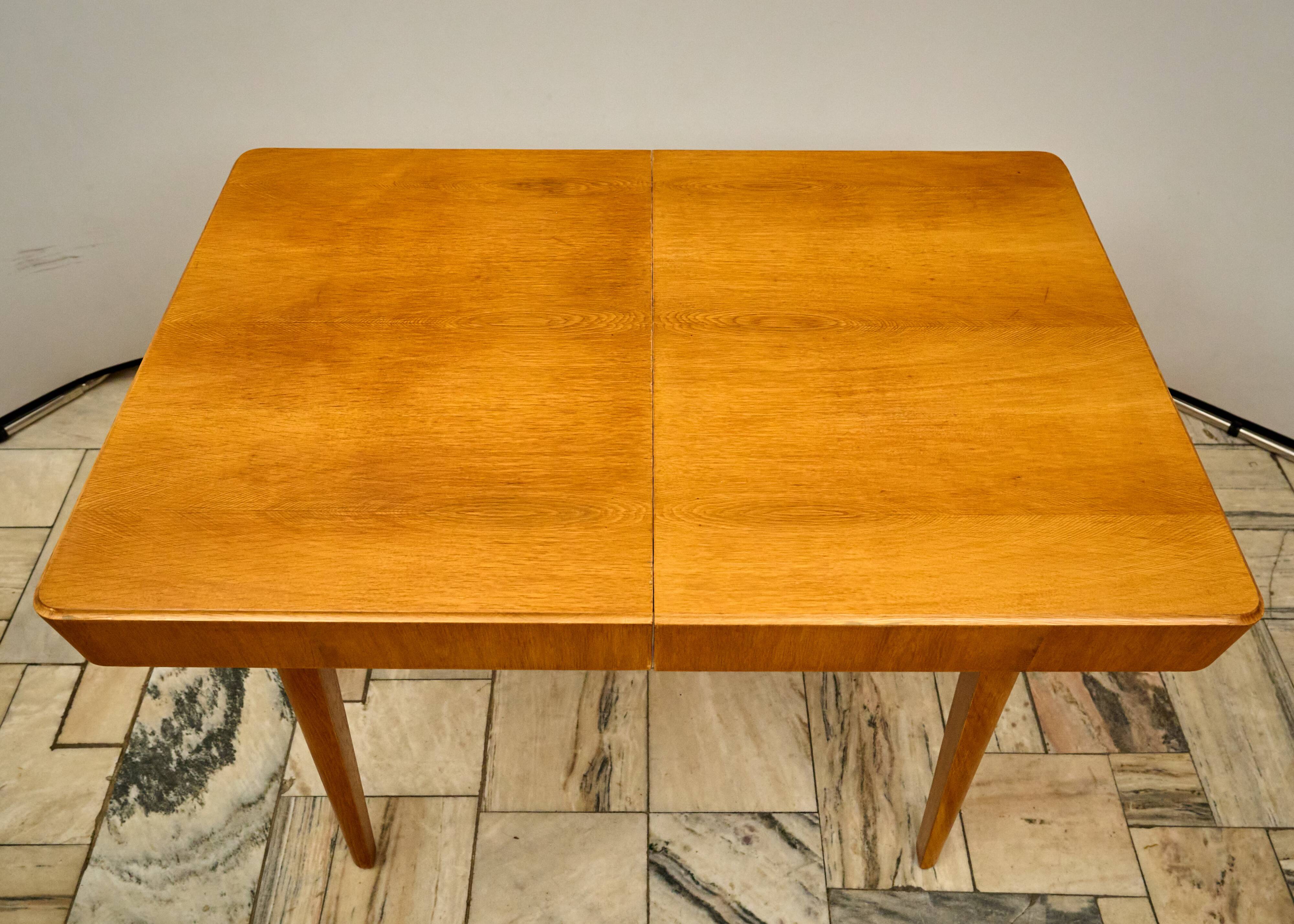 Vintage Extendable Oak Dining Table 1960s Czechoslovakia