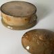 Old terrine of pastry or foie gras in beige glazed earthenware with brown drips. Very beautiful pa
