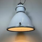 Lampe d'usine industrielle en métal émaillé blanc et verre, 1990