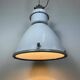 Large White Enamel Industrial Factory Lamp with Glass Cover, 1990s