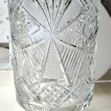 Vintage Bohemian crystal vase, sophisticated, geometric star patterns, high 25 cm
