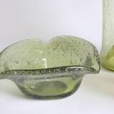 Biot bubble glass ensemble, bottle, jar, bowl and glass.
