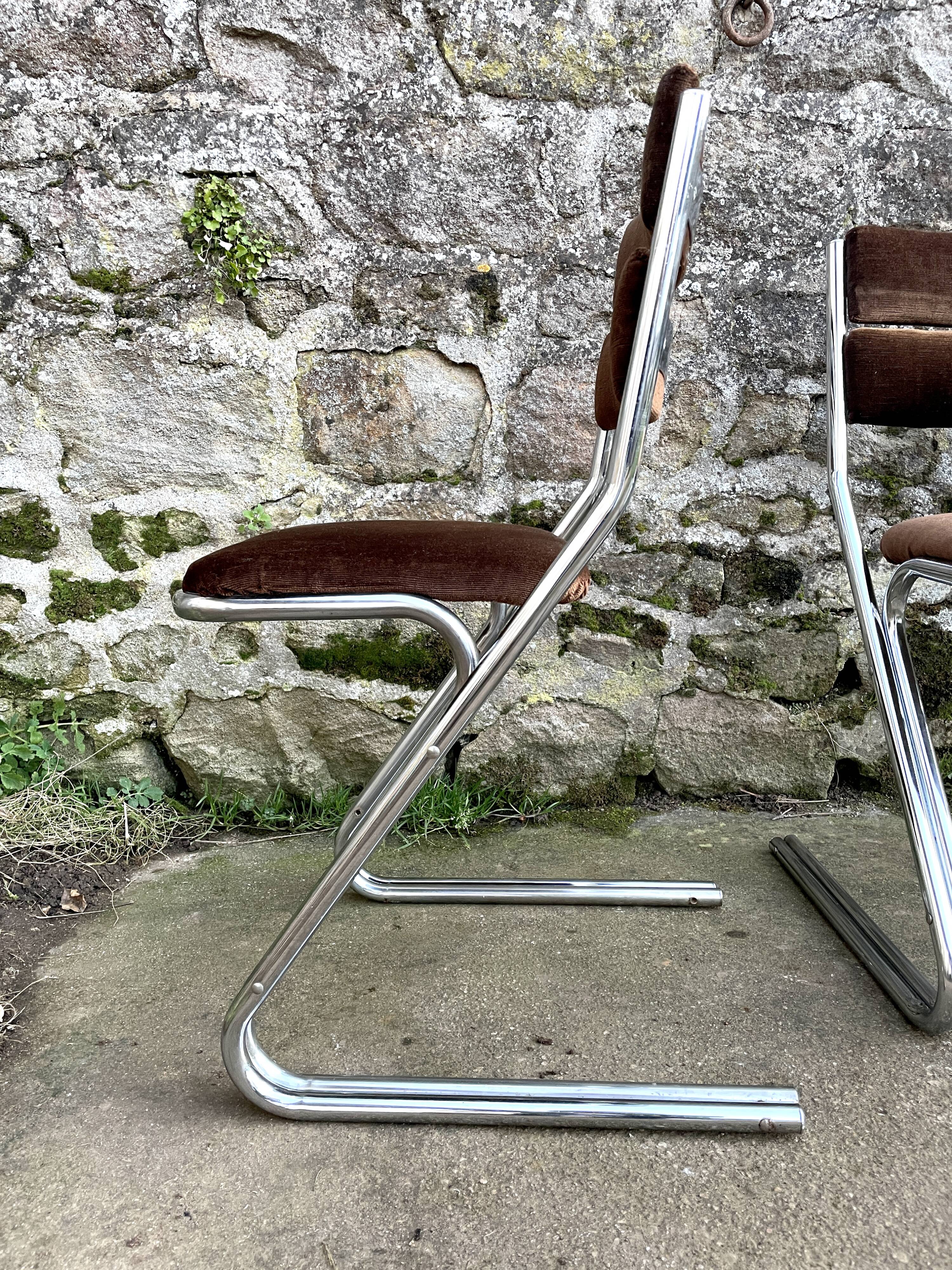 Set of 4 brown velvet zigzag chairs 1970