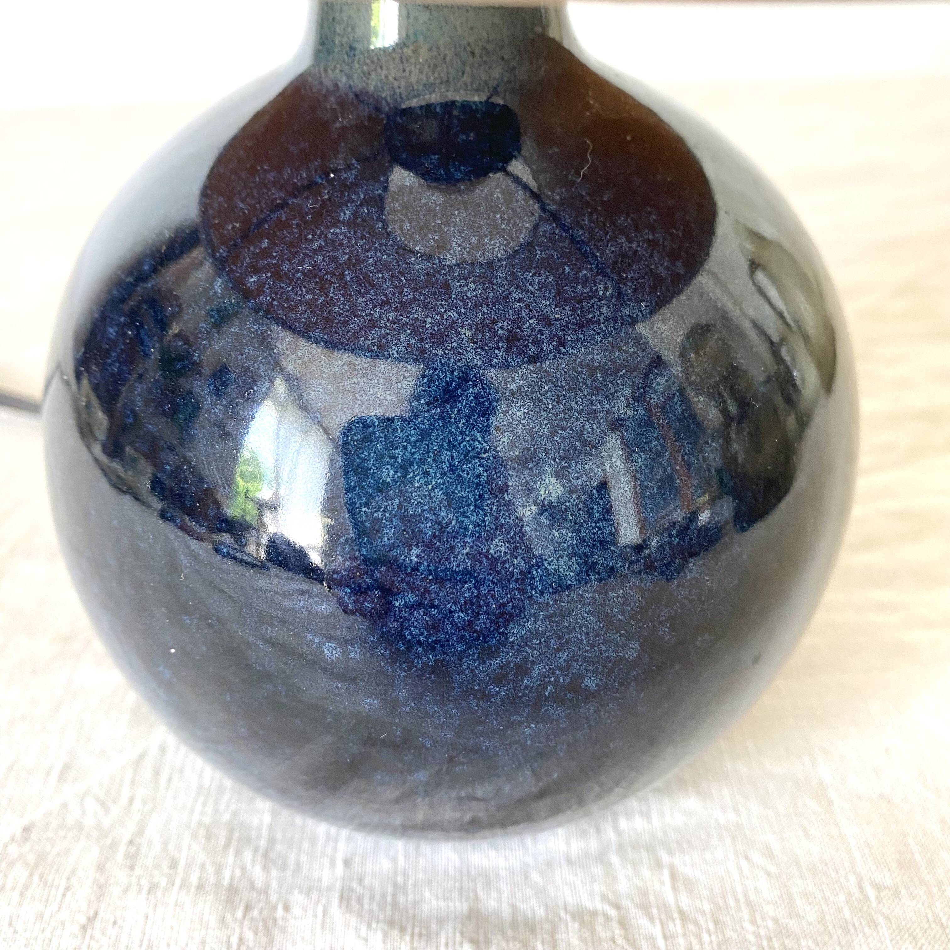 Vintage ceramic and painted silk lamp