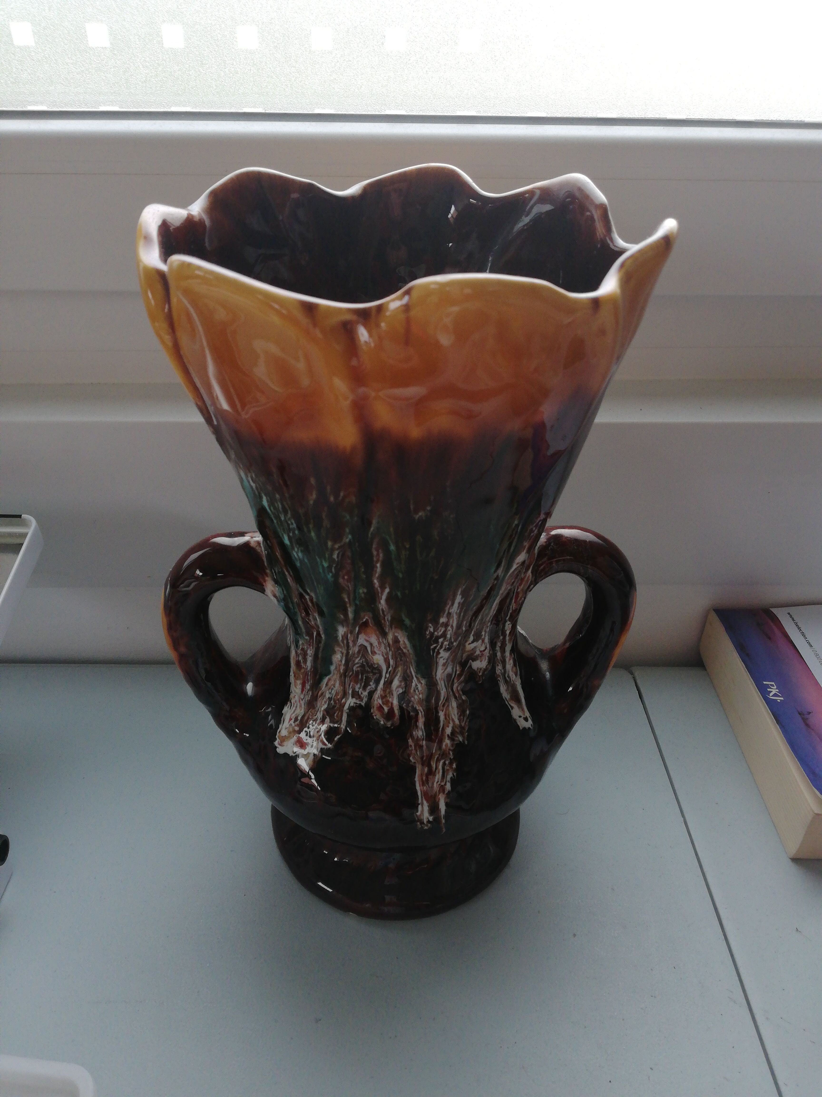 Brown vase with handle Vallauris