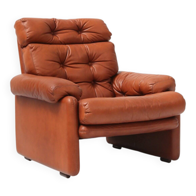 Fauteuil en cuir marron Coronado par Tobia Scarpa pour B&b Italia, Italie, 1960