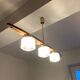 Vintage teak, brass and glass chandelier