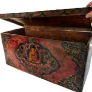 Large antique Tibetan wooden chest with Buddha painting, 18th century