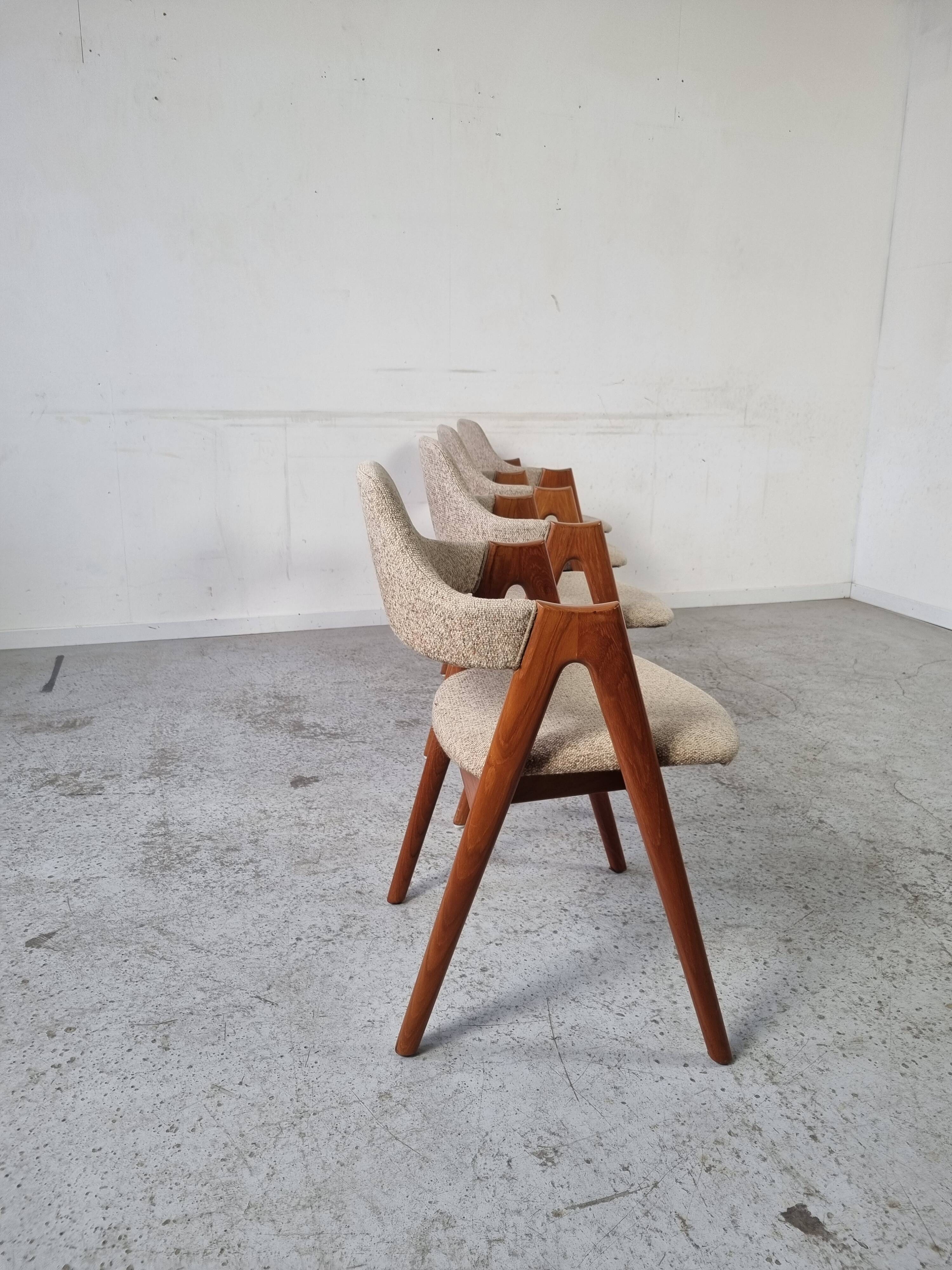 4 teak Compass chairs by Kai Kristiansen for SVA Møbler, 1960s