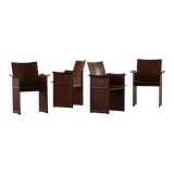 Ensemble de 4 fauteuils en cuir marron/rouge, Tito Agnoli, moderne italien, années 1970