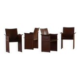 Ensemble de 4 fauteuils en cuir marron/rouge, Tito Agnoli, moderne italien, années 1970