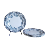 4 assiettes plates en faïence terre de fer, Vermont et Blanchet motifs bleu