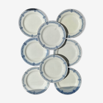 8 Assiettes plates Terre de fer bleue Salins modèle Arbois Ennege