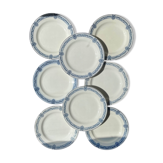 8 Assiettes plates Terre de fer bleue Salins modèle Arbois Ennege