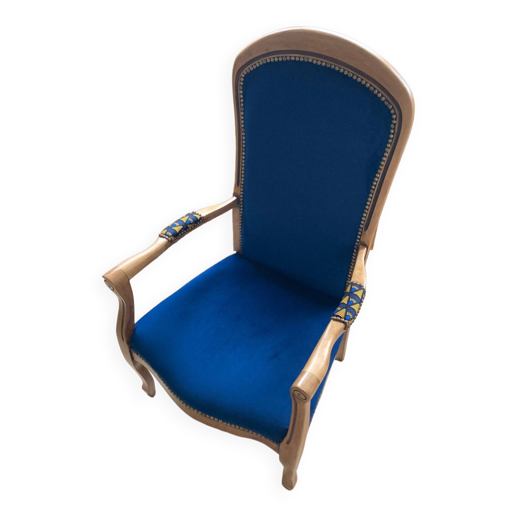 Fauteuil voltaire velours et wax | Selency